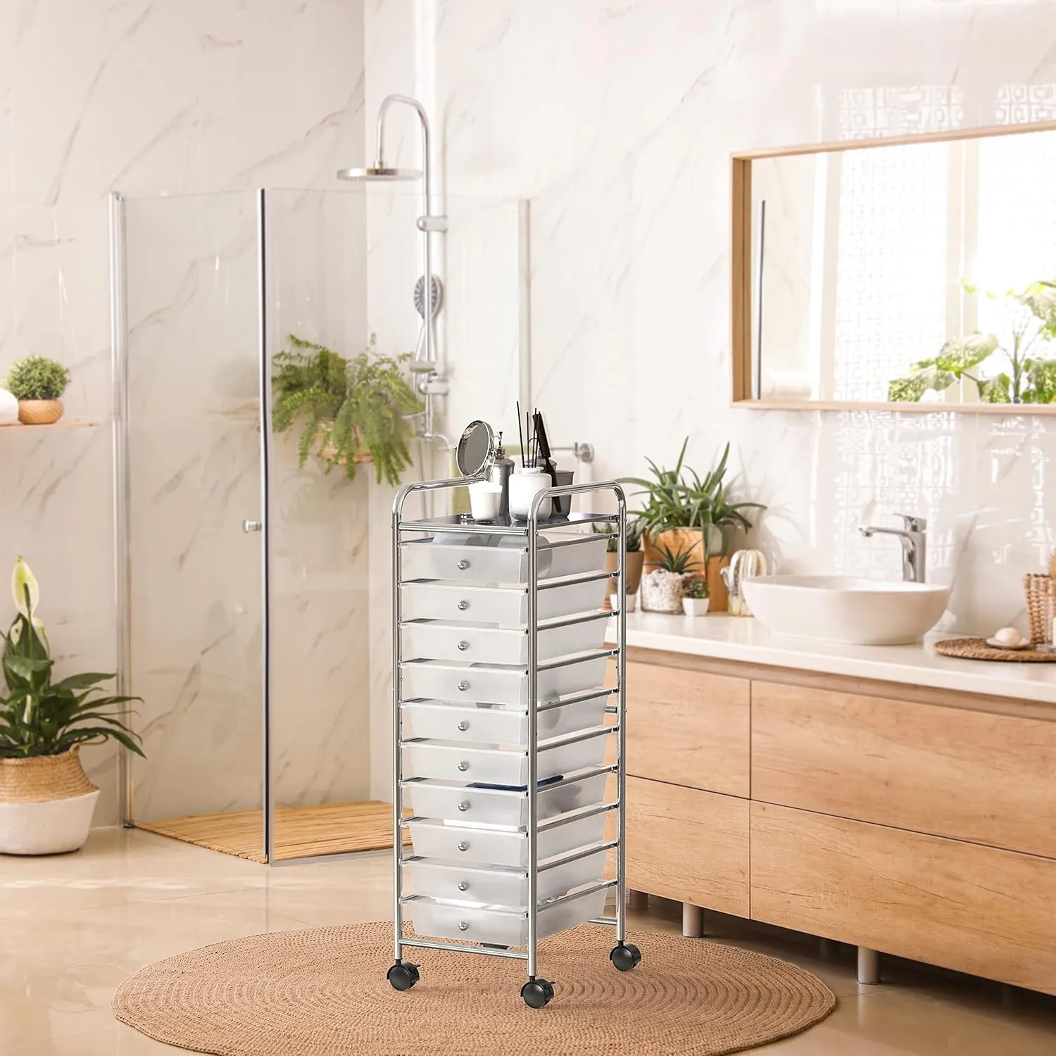 Simple Houseware Utility Cart with 10 Drawers Rolling Storage Art Craft Organizer, Chrome