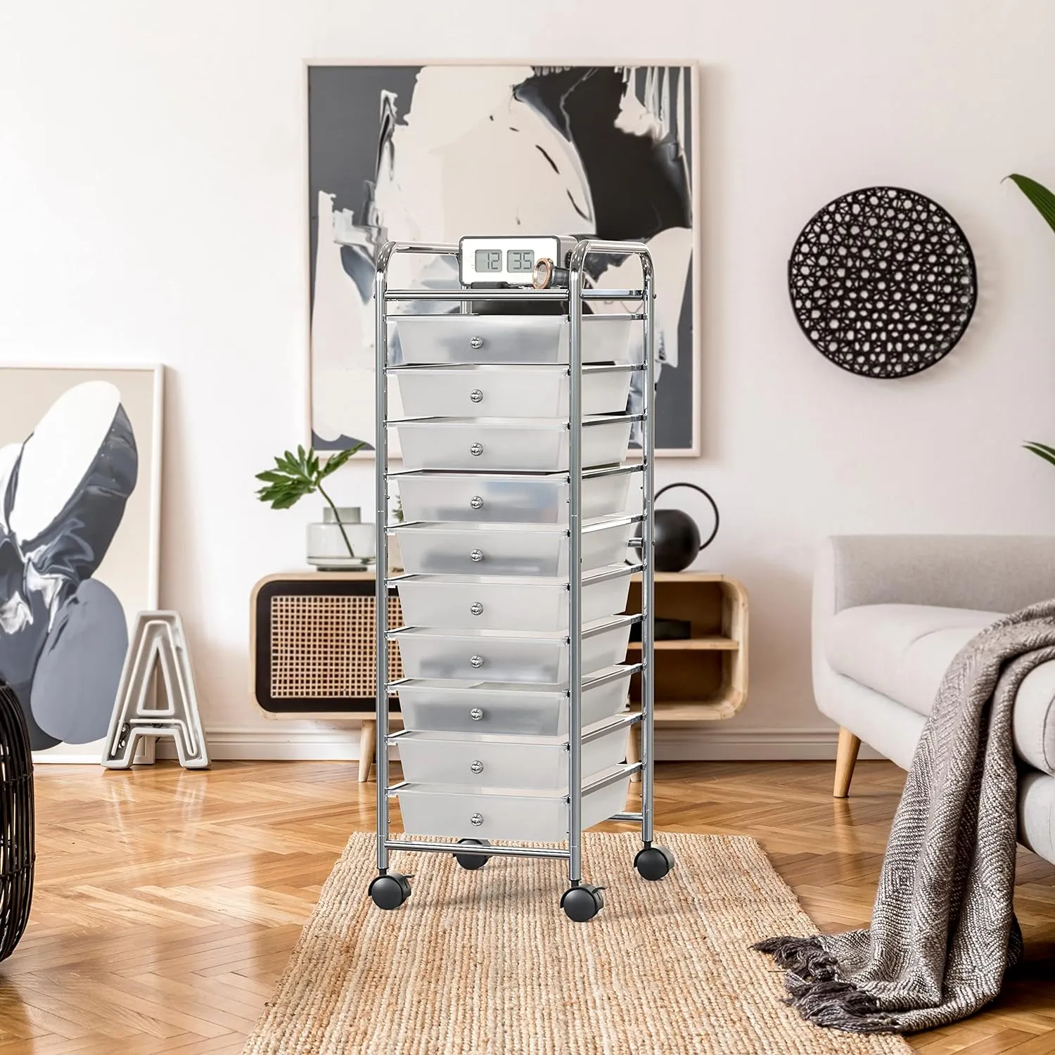 Simple Houseware Utility Cart with 10 Drawers Rolling Storage Art Craft Organizer, Chrome