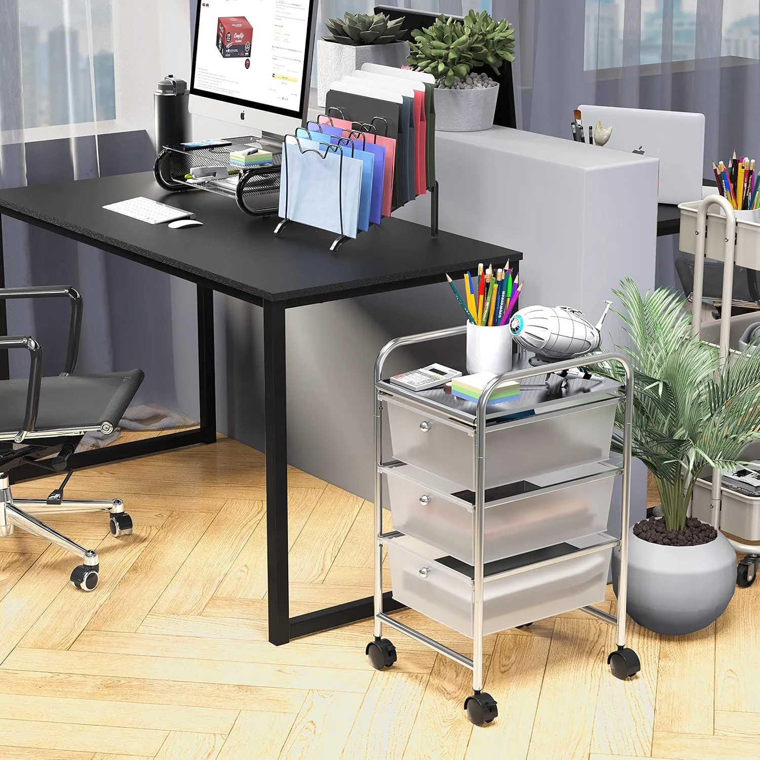 Simple Houseware Utility Cart with 3 Drawers Rolling Storage Art Craft Organizer, Chrome