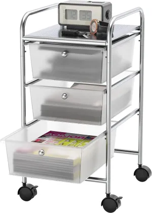 Simple Houseware Utility Cart with 3 Drawers Rolling Storage Art Craft Organizer, Chrome