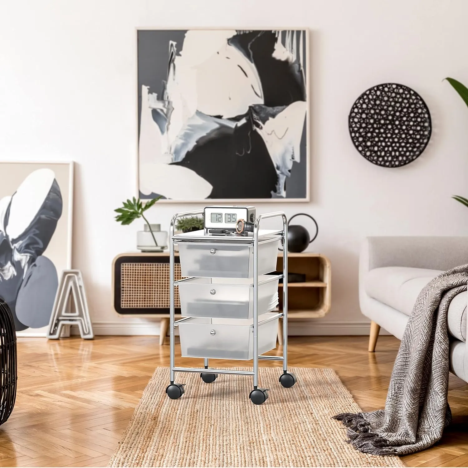 Simple Houseware Utility Cart with 3 Drawers Rolling Storage Art Craft Organizer, Chrome