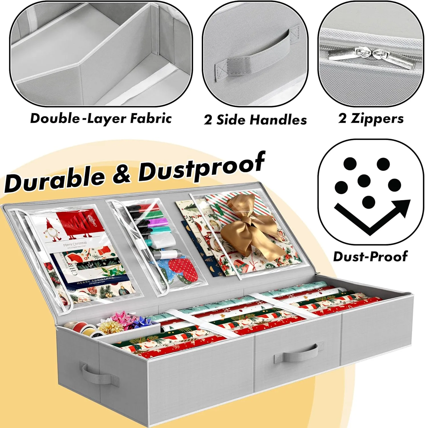 Simple Houseware Wrapping Paper Organizer - Under Bed Storage for 25-40 Rolls Gift Wrapping Paper, Gift Bags, Ribbons, 41.5''L x 16''W, Gray