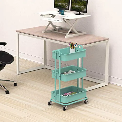 SimpleHouseware Heavy Duty 3-Tier Metal Utility Rolling Cart, Turquoise