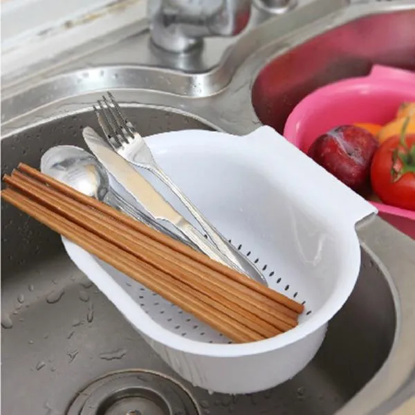 Sink Hanging Drain Basket Vegetables Fruit Storage Basket - White