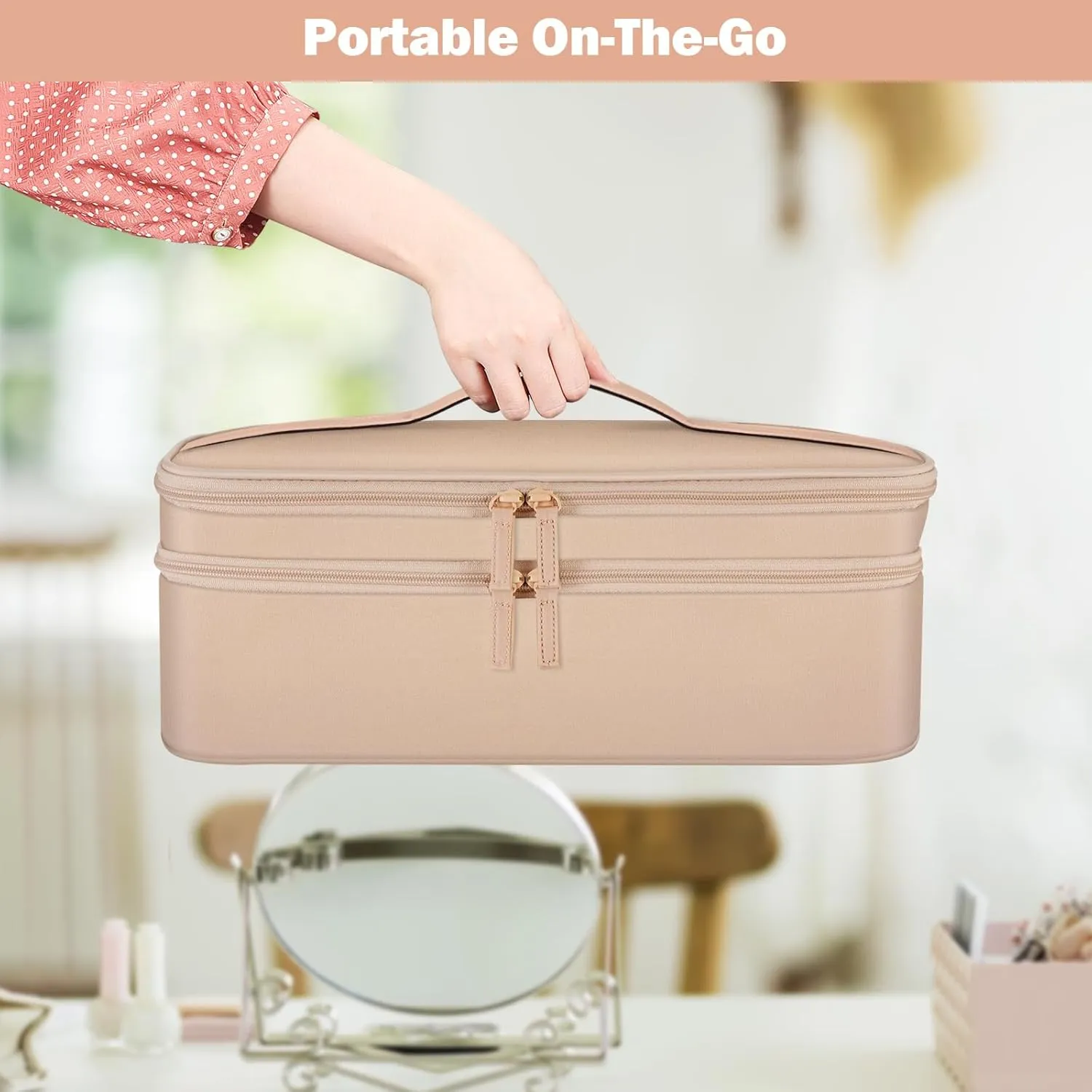 SITHON Double-Layer Travel Carrying Case for Shark FlexStyle/SmoothStyle, Water Resistant Storage Organizer Bag for Airwrap Styler, Also for Revlon One-Step Hair Dryer (Bag Only) (Rose Gold)