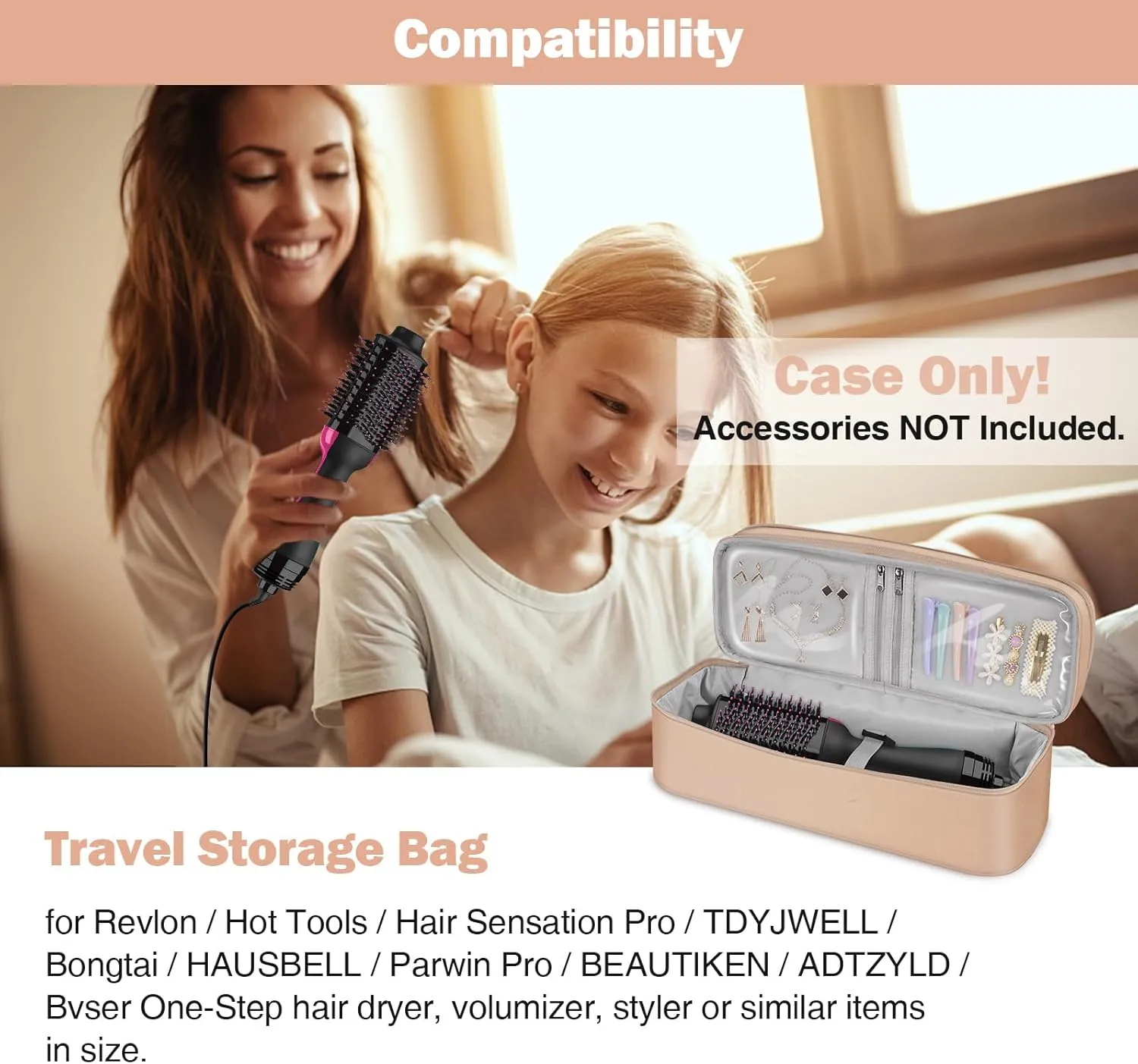 SITHON Double-Layer Travel Carrying Case for Shark FlexStyle/SmoothStyle, Water Resistant Storage Organizer Bag for Airwrap Styler, Also for Revlon One-Step Hair Dryer (Bag Only) (Rose Gold)