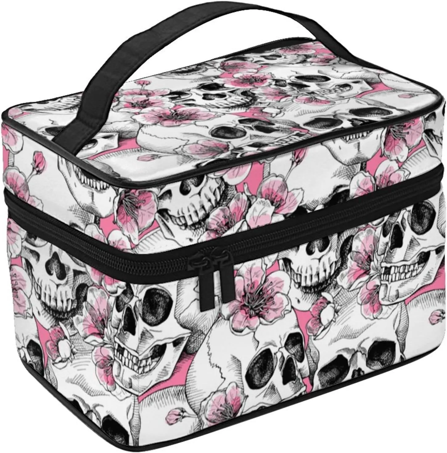 Skull Travel Makeup Bag For Women Large Cosmetic Bags Portable Makeup Organizer Bag Vacation Toiletry Bag Girls Makeup Storage Case…