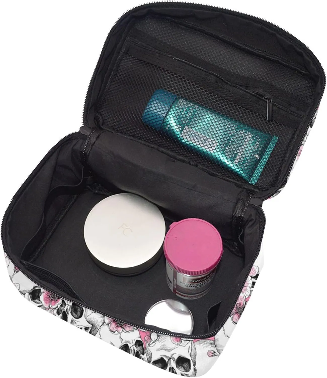 Skull Travel Makeup Bag For Women Large Cosmetic Bags Portable Makeup Organizer Bag Vacation Toiletry Bag Girls Makeup Storage Case…