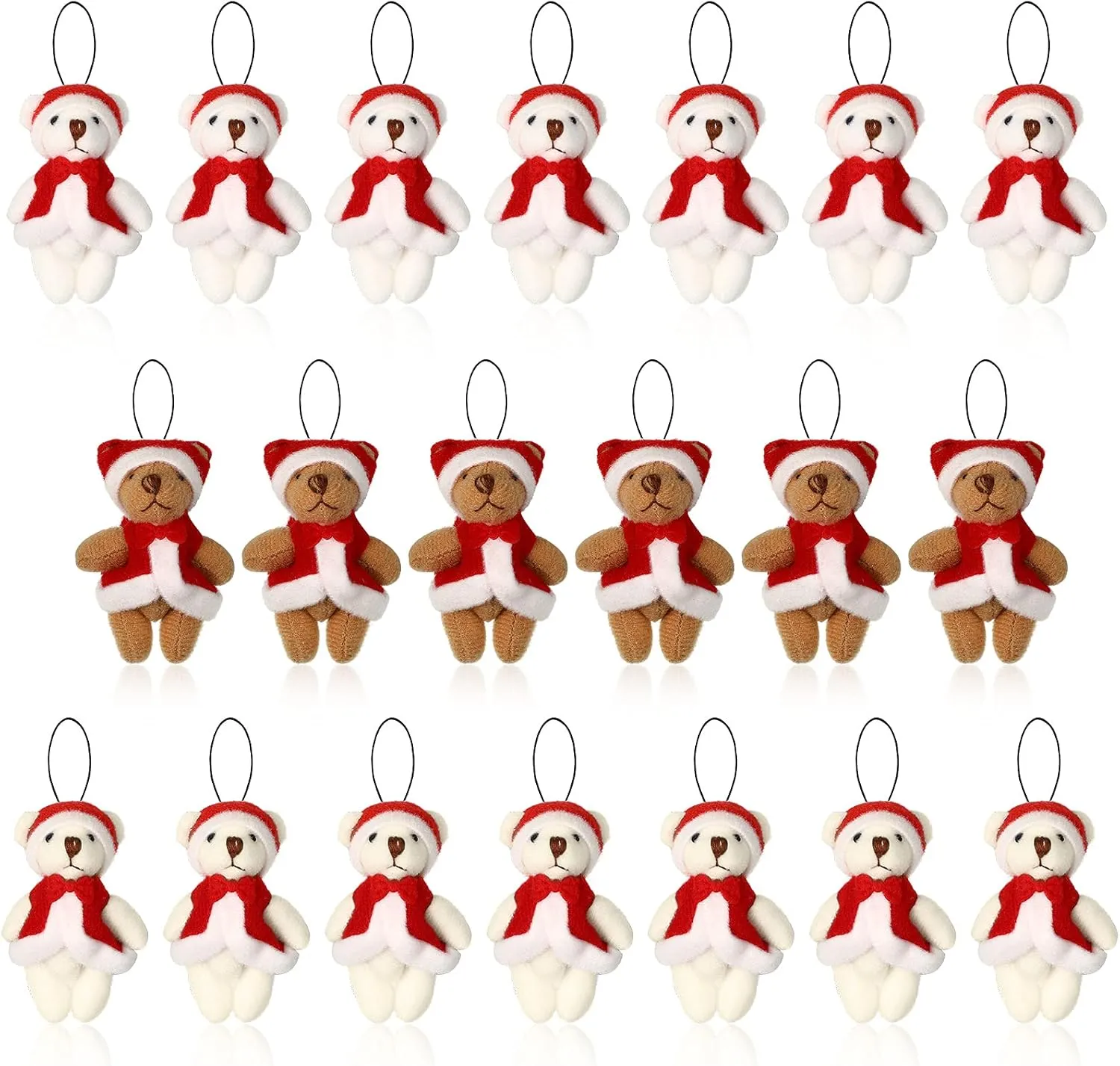 Skylety 20 Pcs Mini Bears Tiny Stuffed Bear 2.36 Inch Animal Plush Toy Small Keychain Small Jointed Doll Gift for Graduation DIY Keychain Crafts Birthday Baby Shower Wedding Decorations(Santa Style)