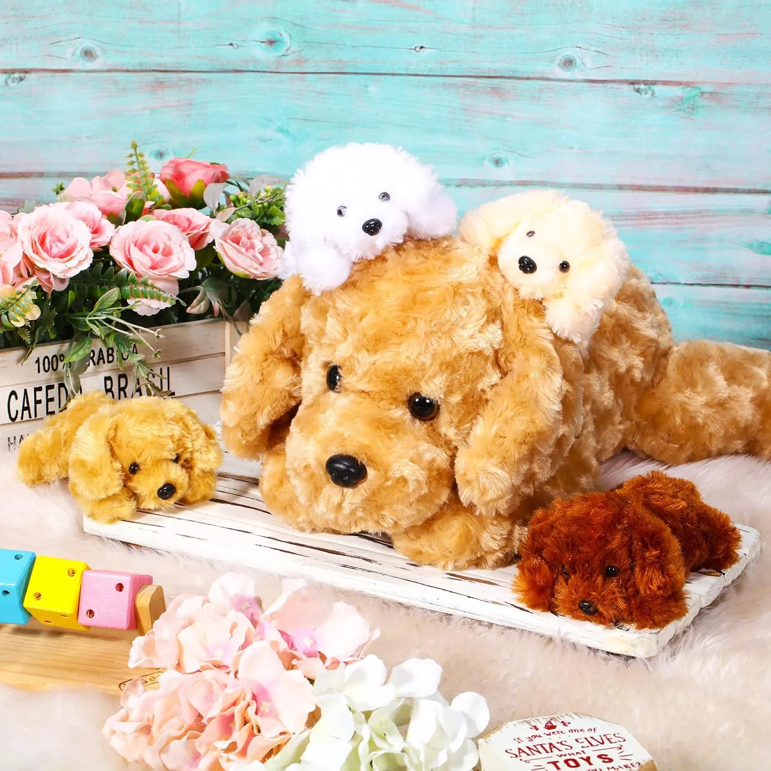 Skylety 5 Pcs Dog Stuffed Animal Puppy Stuffed Animal with Babies Inside 1 Big Mommy with 4 Mini Baby Cute Soft Puppies for Children Birthday Party Adopt a Dog Party Favors(Golden Retriever)