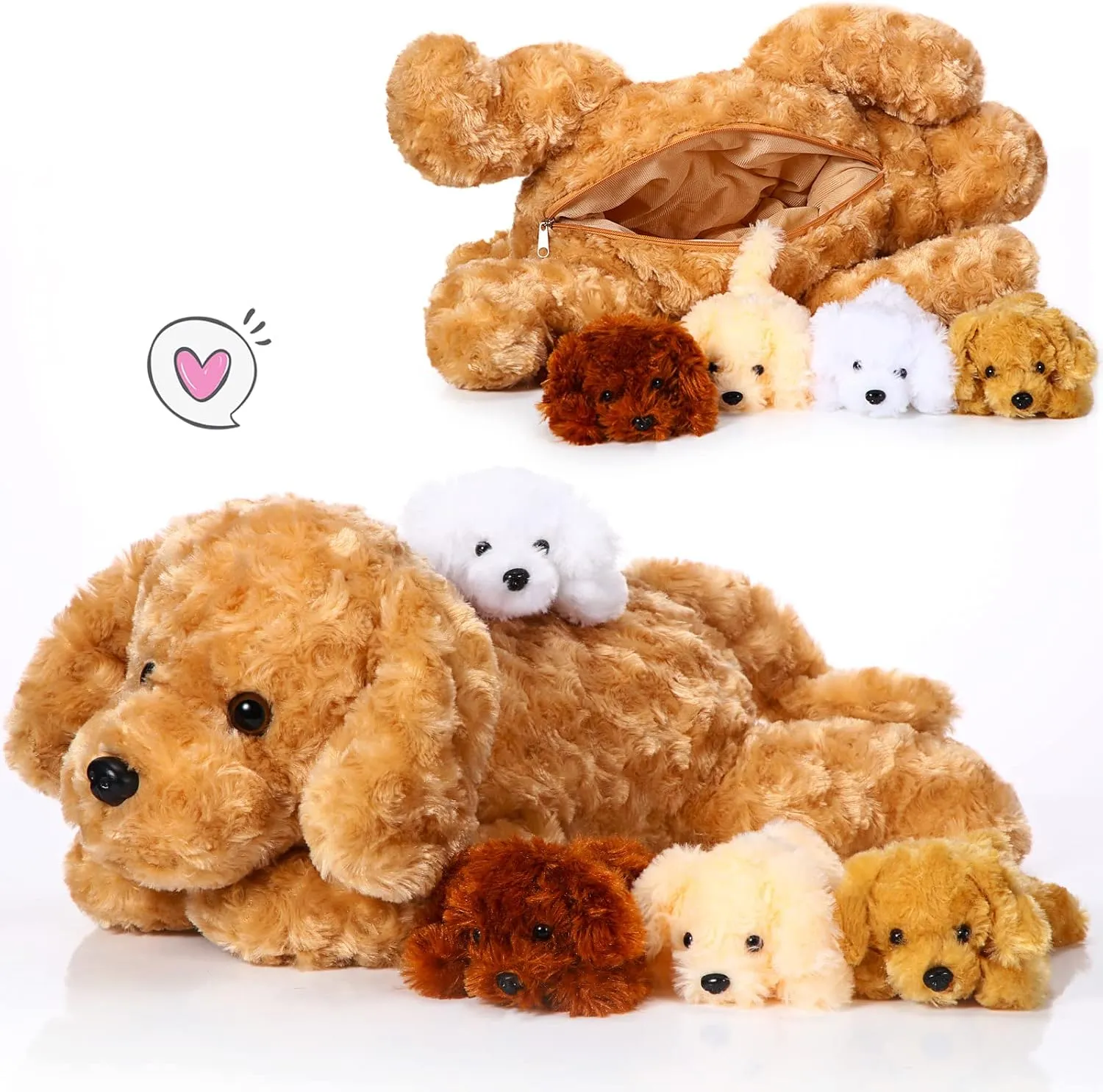Skylety 5 Pcs Dog Stuffed Animal Puppy Stuffed Animal with Babies Inside 1 Big Mommy with 4 Mini Baby Cute Soft Puppies for Children Birthday Party Adopt a Dog Party Favors(Golden Retriever)