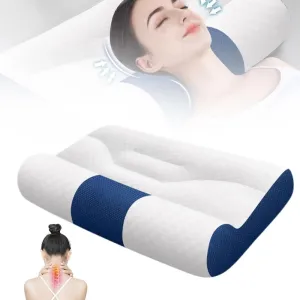 Sleep Enhancing Cervical Support Comfort Goose Down Pillow, 2025 Upgraded Ergonomic Sleep Enhancing Cervical Support Pillow, Premium Cervical Neck Pillow for Sleeping (Blue, Medium)
