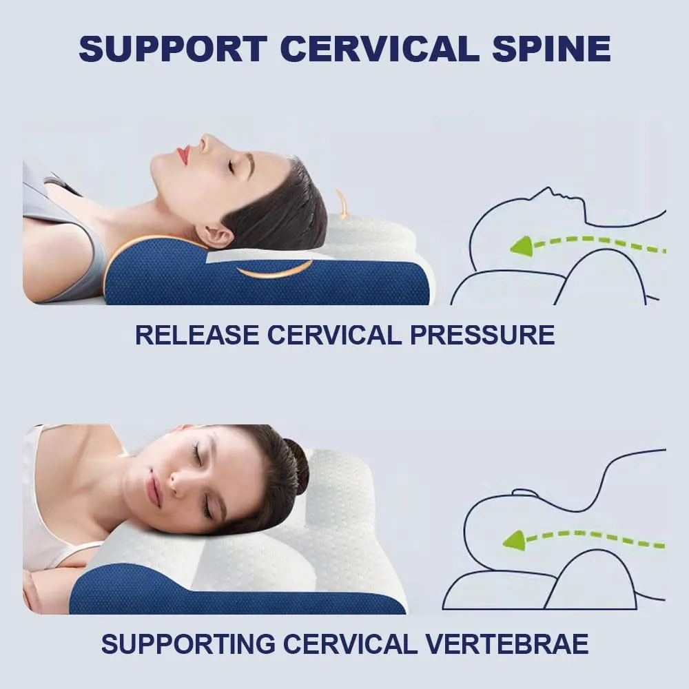 Sleep Enhancing Cervical Support Comfort Goose Down Pillow, 2025 Upgraded Ergonomic Sleep Enhancing Cervical Support Pillow, Premium Cervical Neck Pillow for Sleeping (Blue, Medium)