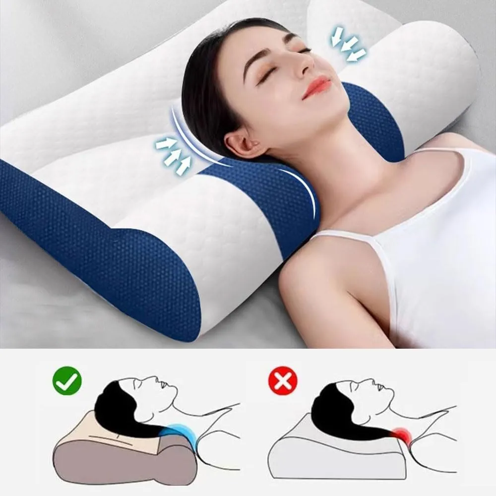 Sleep Enhancing Cervical Support Comfort Goose Down Pillow, 2025 Upgraded Ergonomic Sleep Enhancing Cervical Support Pillow, Premium Cervical Neck Pillow for Sleeping (Blue, Medium)