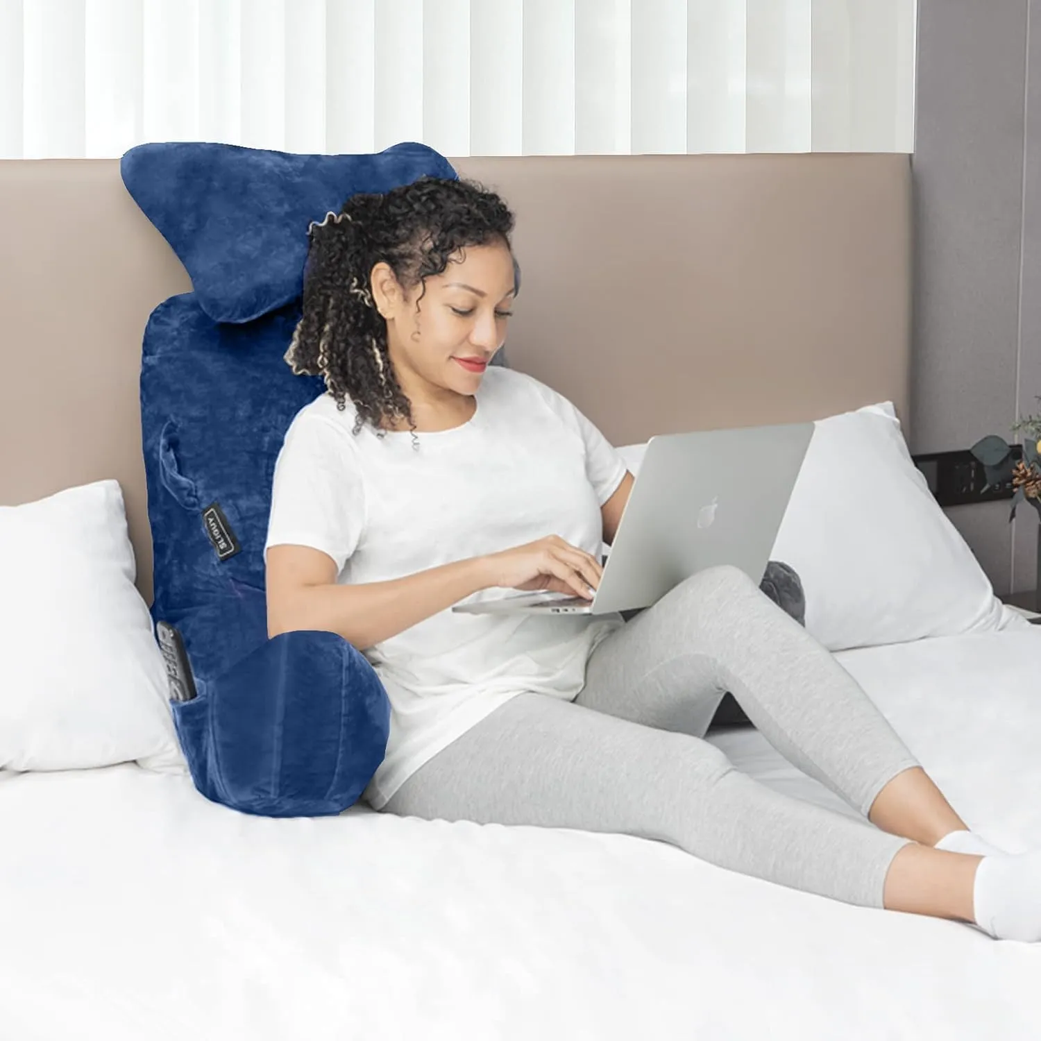 SLIGUY Reading Pillow-Extra Large 31" Bed Rest Pillow with Detachable Neck Roll & Arms for Sitting in Bed or Couch-Adult Backrest Reading Pillow for Reading/Watching TV/Gaming/Relaxing-Dark Blue