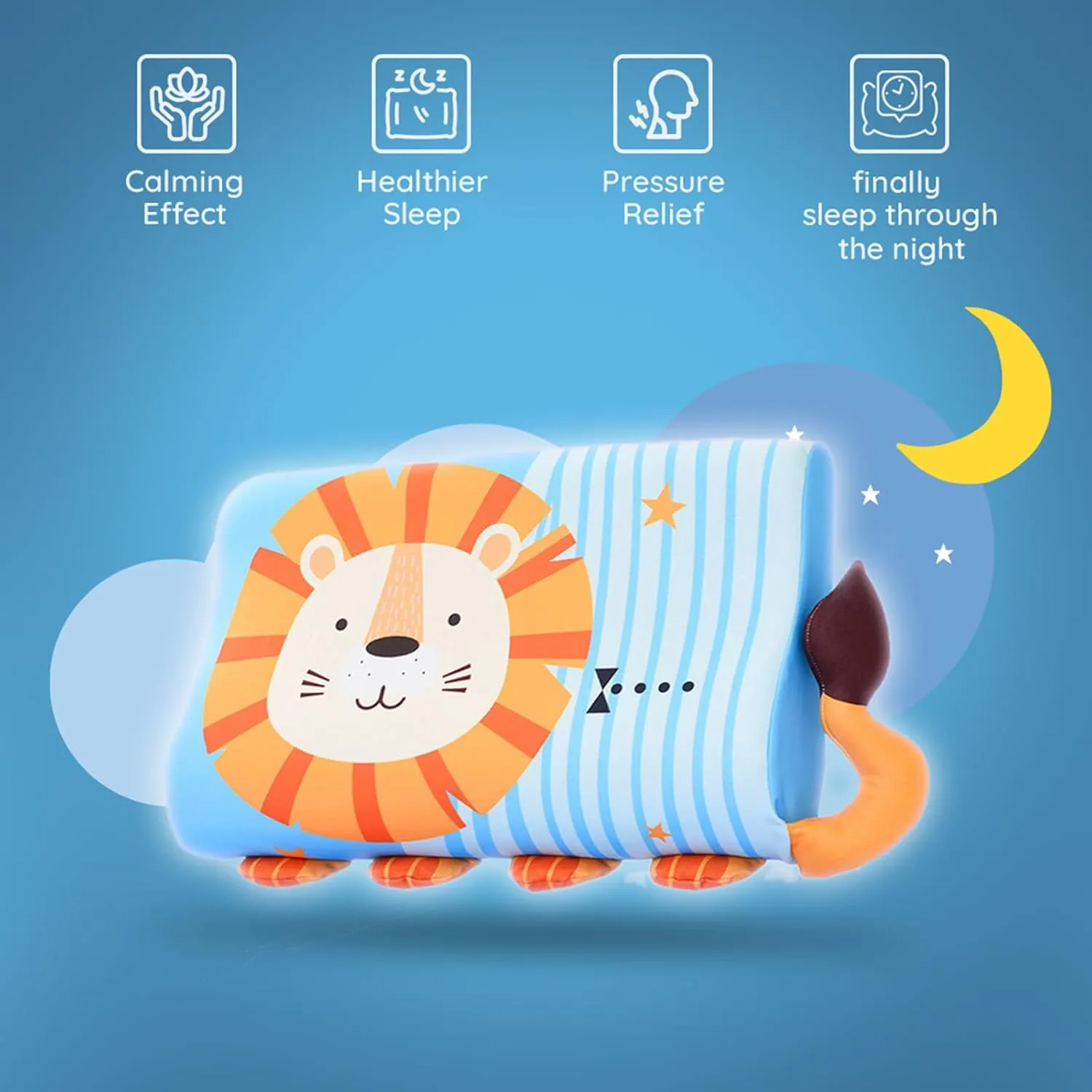 Slumber Kiddies Pillow, Calmly The Sensory Pillow, Slumber Kiddies Memory Foam Pillows with Cotton Pillowcase for Better Andhealthier Sleep (Henry The Lion​)