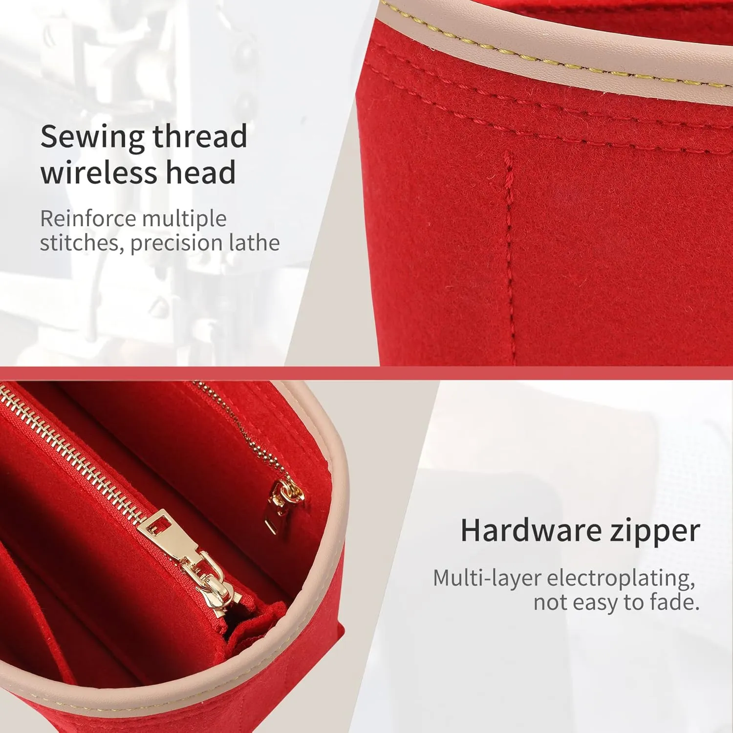 Small Purse Organizer insert for Handbags,Small Bag Organizer,Bag Divider,Felt Organizer Insert Compatible with LV Speedy,Onthego,Alma,NeoNoe,Noe,with Zipper Pocket (Red, S)
