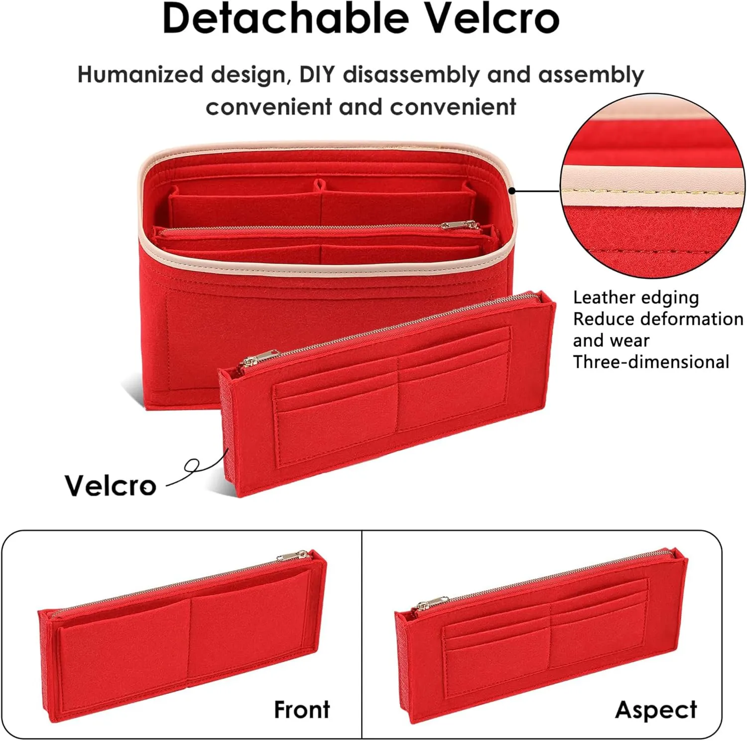 Small Purse Organizer insert for Handbags,Small Bag Organizer,Bag Divider,Felt Organizer Insert Compatible with LV Speedy,Onthego,Alma,NeoNoe,Noe,with Zipper Pocket (Red, S)