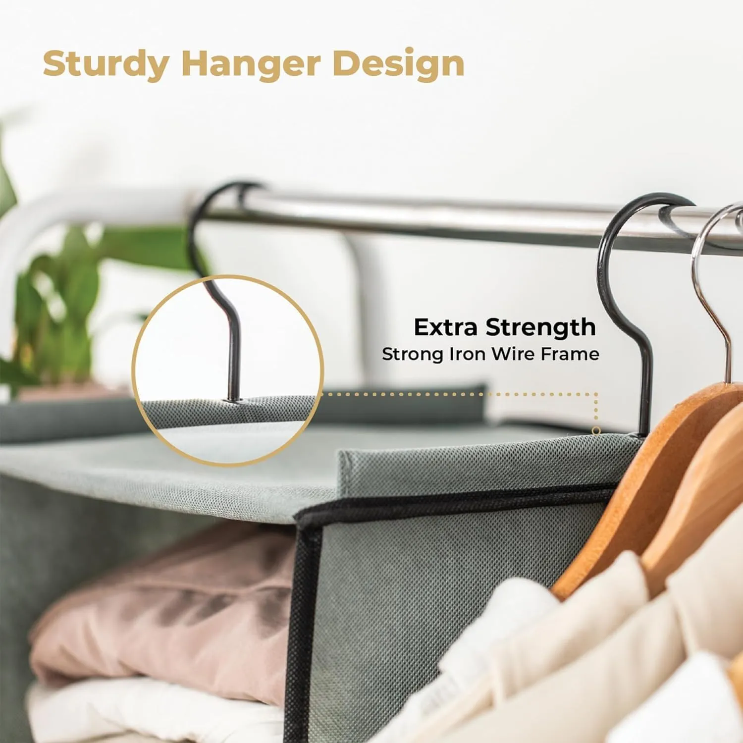 SMIRLY 6 Shelf Hanging Closet Organizer Hanging Shelves, Closet Hanging Organizer with 2 Sturdy Hooks for Wardrobe, Nursery, Storage (Grey, Separate)