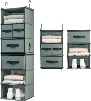 SMIRLY 6 Shelf Hanging Closet Organizer Hanging Shelves, Closet Hanging Organizer with 2 Sturdy Hooks for Wardrobe, Nursery, Storage (Grey, Separate)