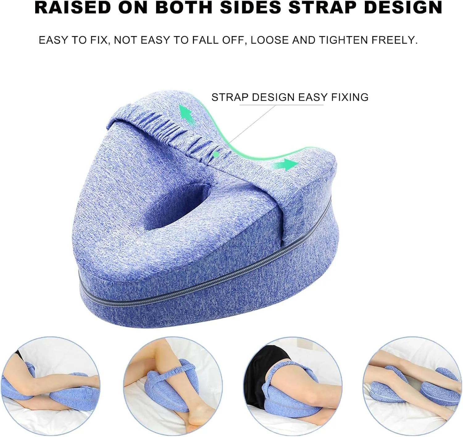 Smoothspine Leg Pillow | Revoget Ergonomic Side Sleeping Pillows | Memory Foam Knee Nue Pillow with Strap for Side Sleeper | Leg Support Cushion with Removable and Washable Cover