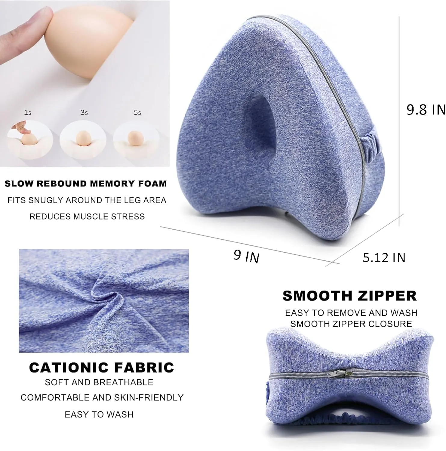 Smoothspine Leg Pillow | Revoget Ergonomic Side Sleeping Pillows | Memory Foam Knee Nue Pillow with Strap for Side Sleeper | Leg Support Cushion with Removable and Washable Cover