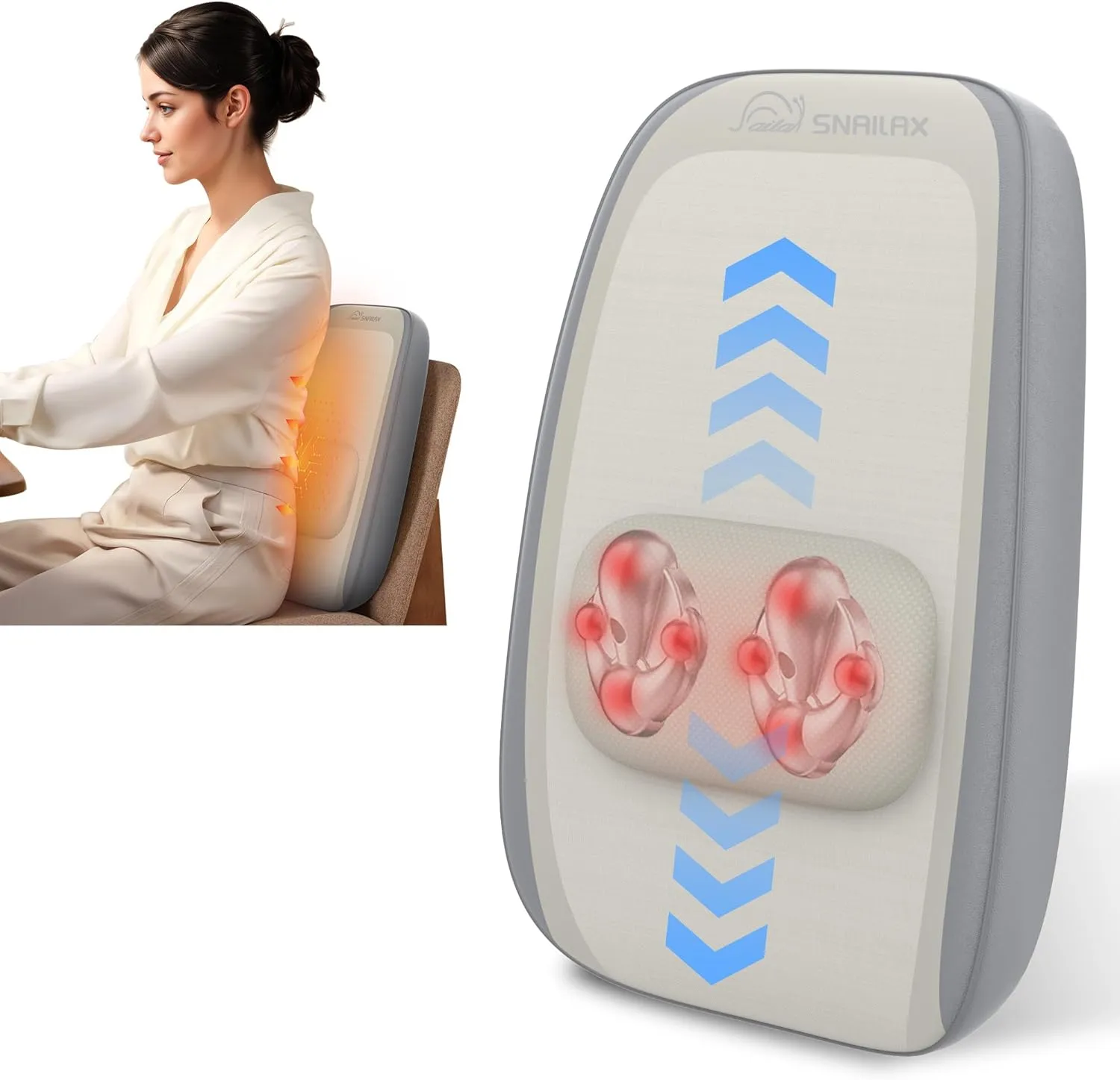 Snailax Shiatsu Back Massager with Heat, Neck & Back Massage Pillow, Kneading Massage, Home Office Use, Gift for Lovers