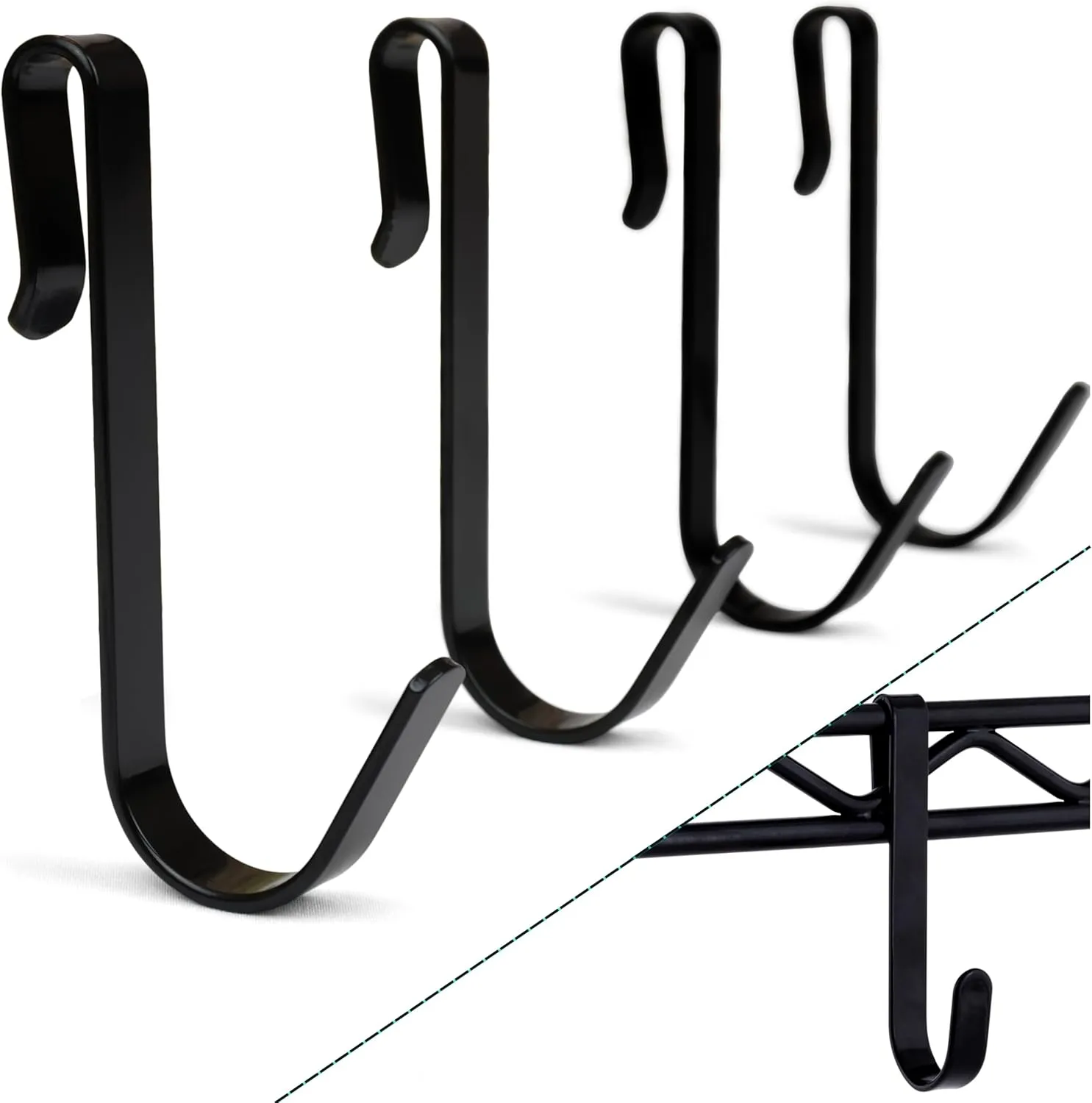 Snap-On Wire Shelving Hooks - 4pack of Large 3.5 inch Black Heavy Duty Wire Shelf Hooks