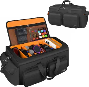 SNIGJAT Large Capacity DJ Cable Bag With 6 Pockets for Extension Cords, Mics, Pedals, Equipment Gig Bag With Padded Shoulder Strap, Audio Mixer Organizer, Orange