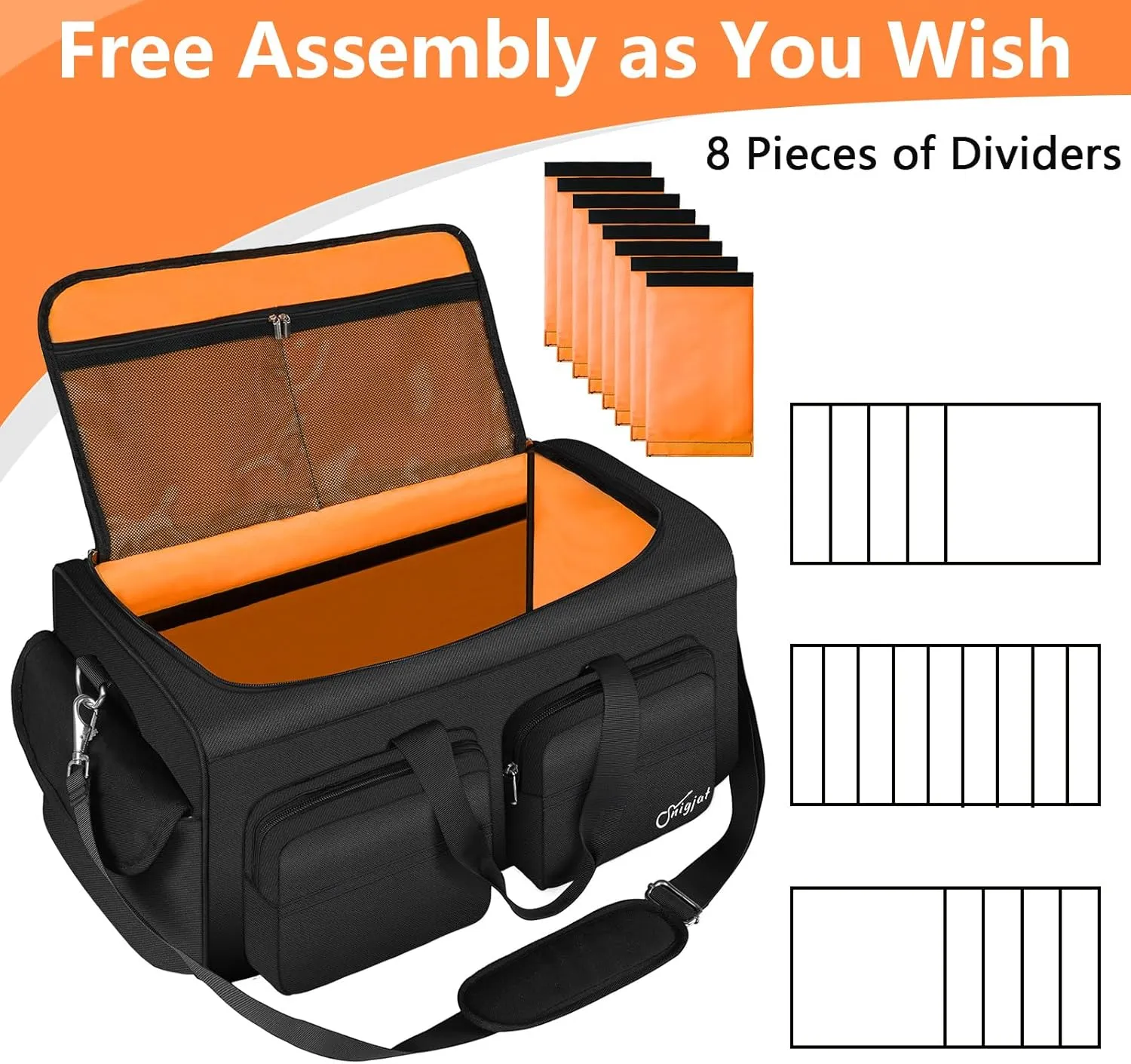 SNIGJAT Large Capacity DJ Cable Bag With 6 Pockets for Extension Cords, Mics, Pedals, Equipment Gig Bag With Padded Shoulder Strap, Audio Mixer Organizer, Orange