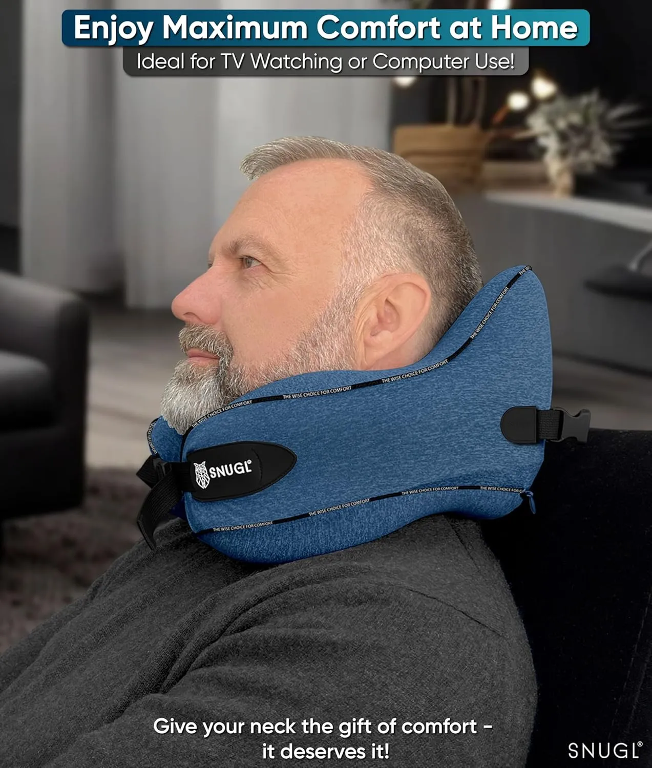 SNUGL Neck Travel Pillow - Memory Foam Airplane Pillow - Flight Pillow | Neck Support Travel Pillow with Carry Bag & Clip | Neck Pillows for Sleeping Travel Plane | Flying Travel Essentials - Blue