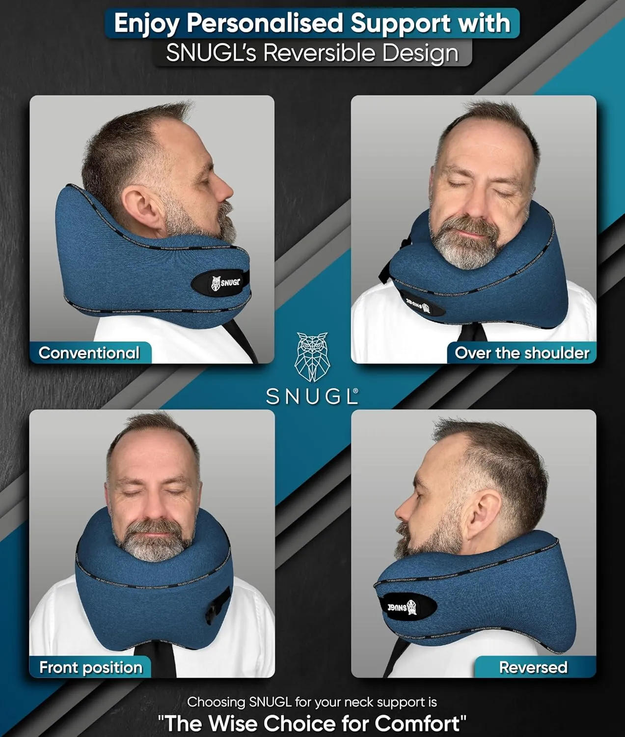 SNUGL Neck Travel Pillow - Memory Foam Airplane Pillow - Flight Pillow | Neck Support Travel Pillow with Carry Bag & Clip | Neck Pillows for Sleeping Travel Plane | Flying Travel Essentials - Blue
