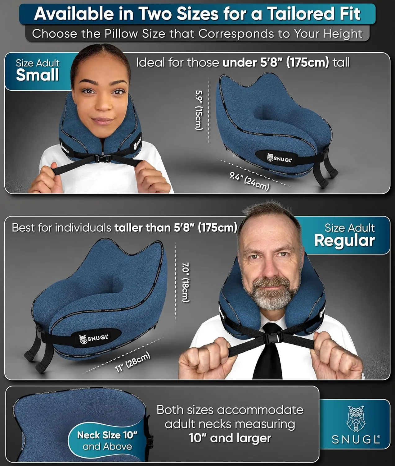 SNUGL Neck Travel Pillow - Memory Foam Airplane Pillow - Flight Pillow | Neck Support Travel Pillow with Carry Bag & Clip | Neck Pillows for Sleeping Travel Plane | Flying Travel Essentials - Blue