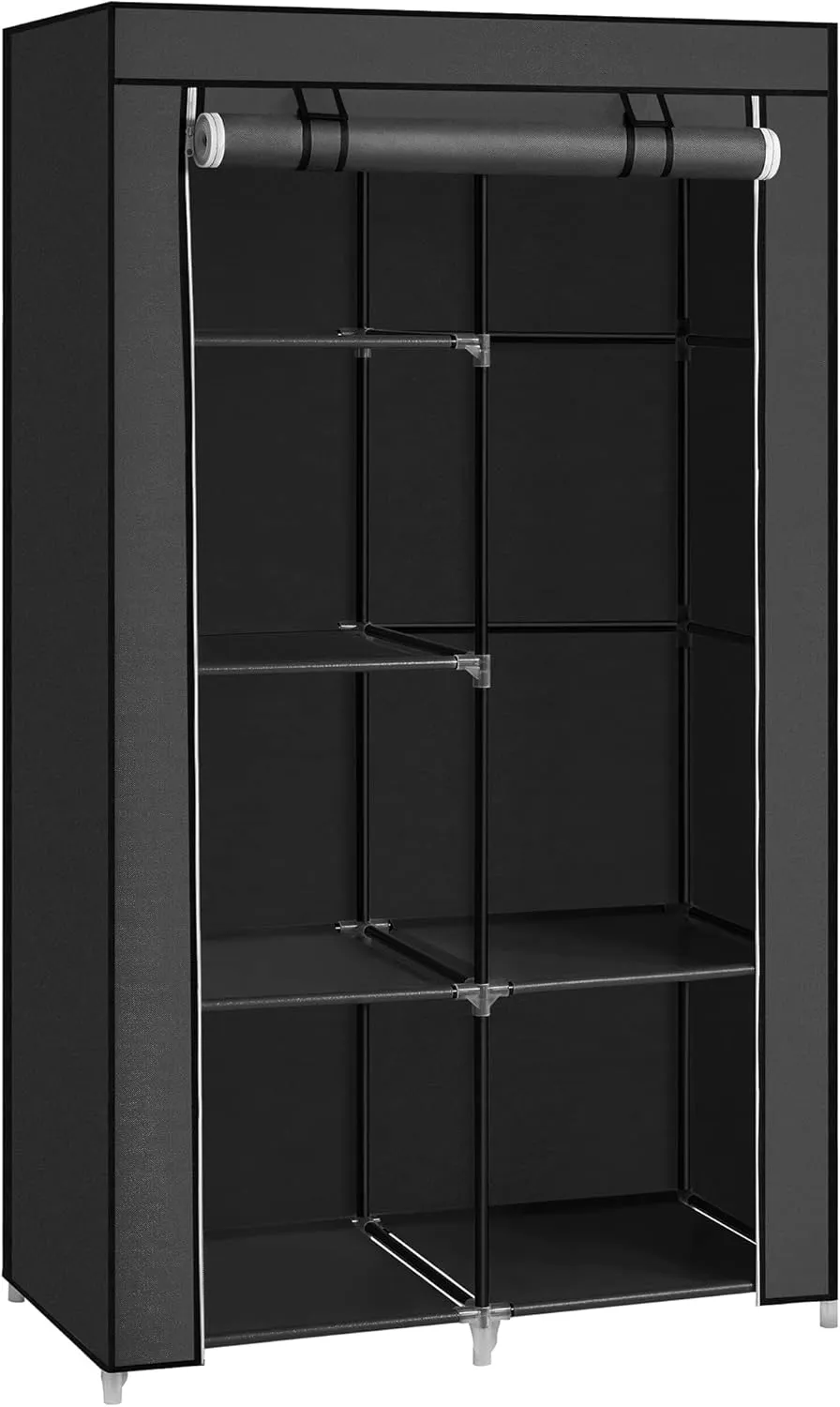 SONGMICS Portable Closet, Clothes Storage Organizer with 6 Shelves, 1 Clothes Hanging Rail, Non-Woven Fabric Closet, Metal Frame, 34.6 x 17.7 x 66.1 Inches, Black URYG84BK