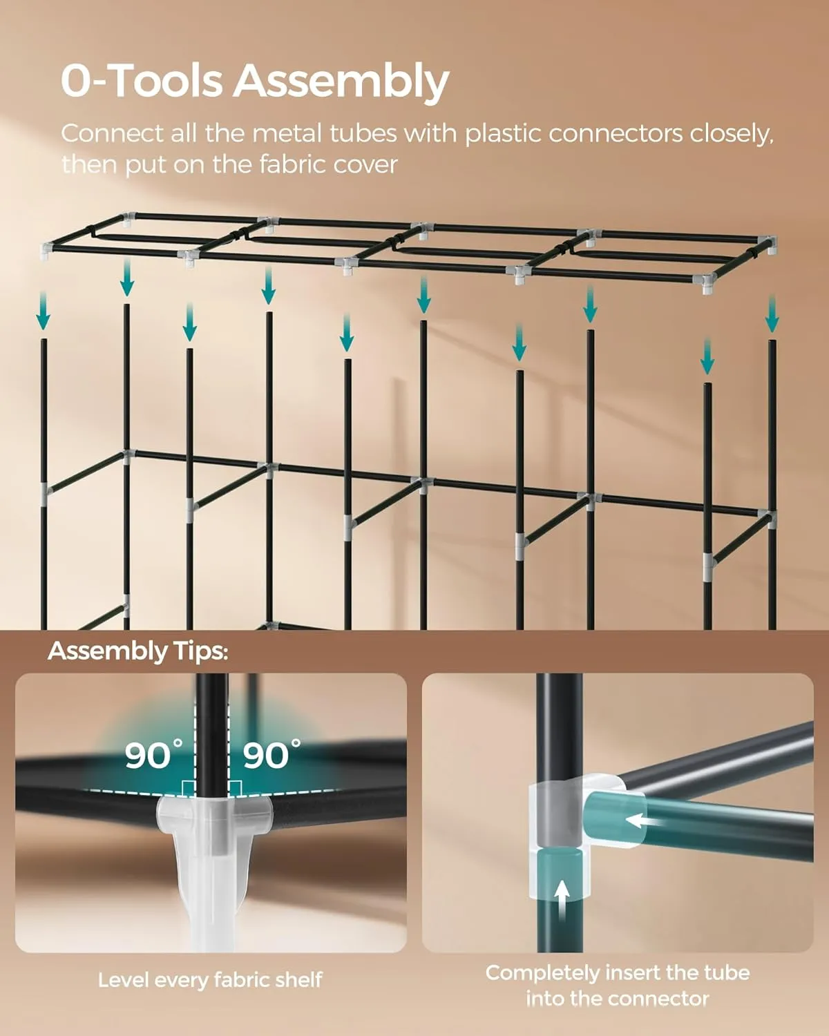 SONGMICS Portable Closet, Wardrobe Closet Organizer with Cover, 4 Hanging Rods and Shelves, 4 Side Pockets, 66.9 x 17.7 x 65.7 Inches, Large Capacity for Bedroom, Living Room, Ink Black URYG094B02