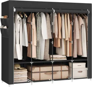 SONGMICS Portable Closet, Wardrobe Closet Organizer with Cover, 4 Hanging Rods and Shelves, 4 Side Pockets, 66.9 x 17.7 x 65.7 Inches, Large Capacity for Bedroom, Living Room, Ink Black URYG094B02