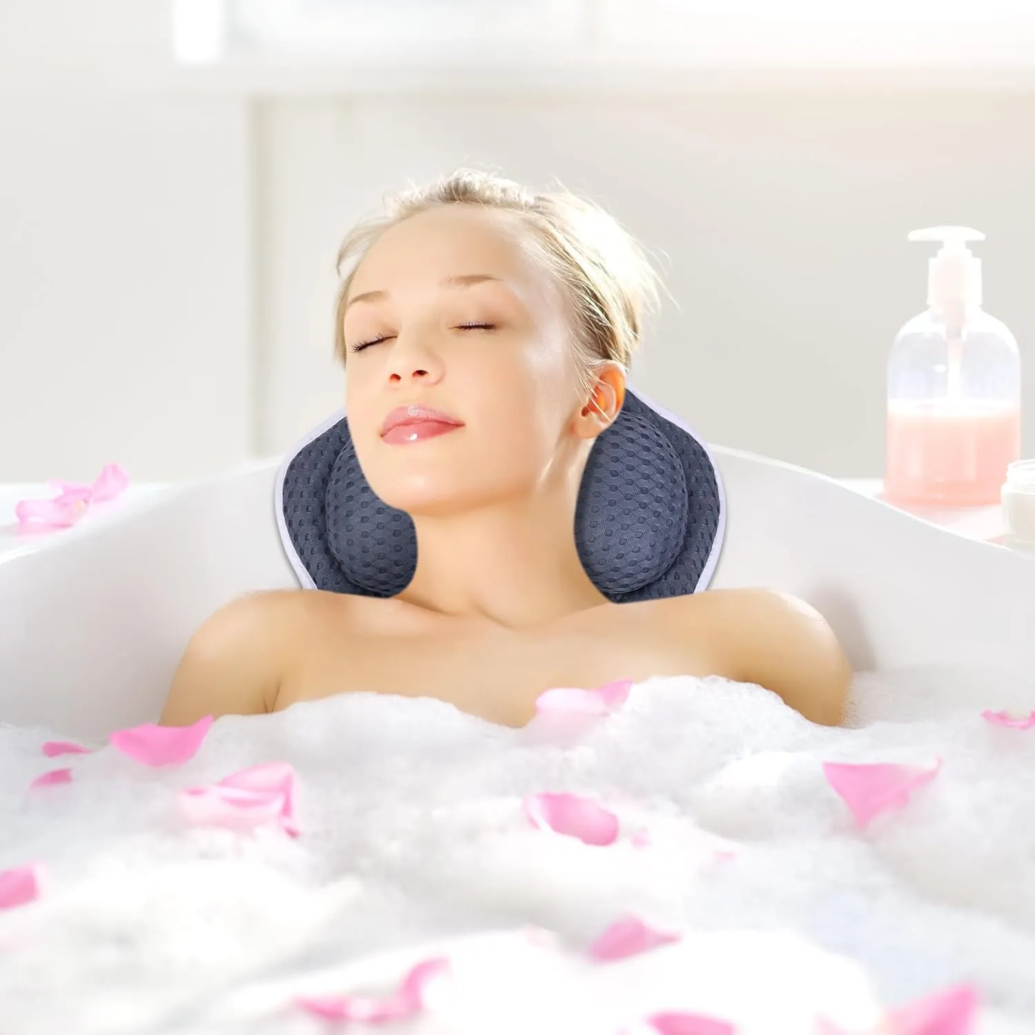 Spa Cushion for Tub,Bath Pillow Luxury Bathtub Pillow，Bath Tub Pillow Headrest with Soft 4D Mesh Fabric and Non-Slip Suction Cups 4 Strong Suction Cups, Great Spa Gifts Bathtub Accessories