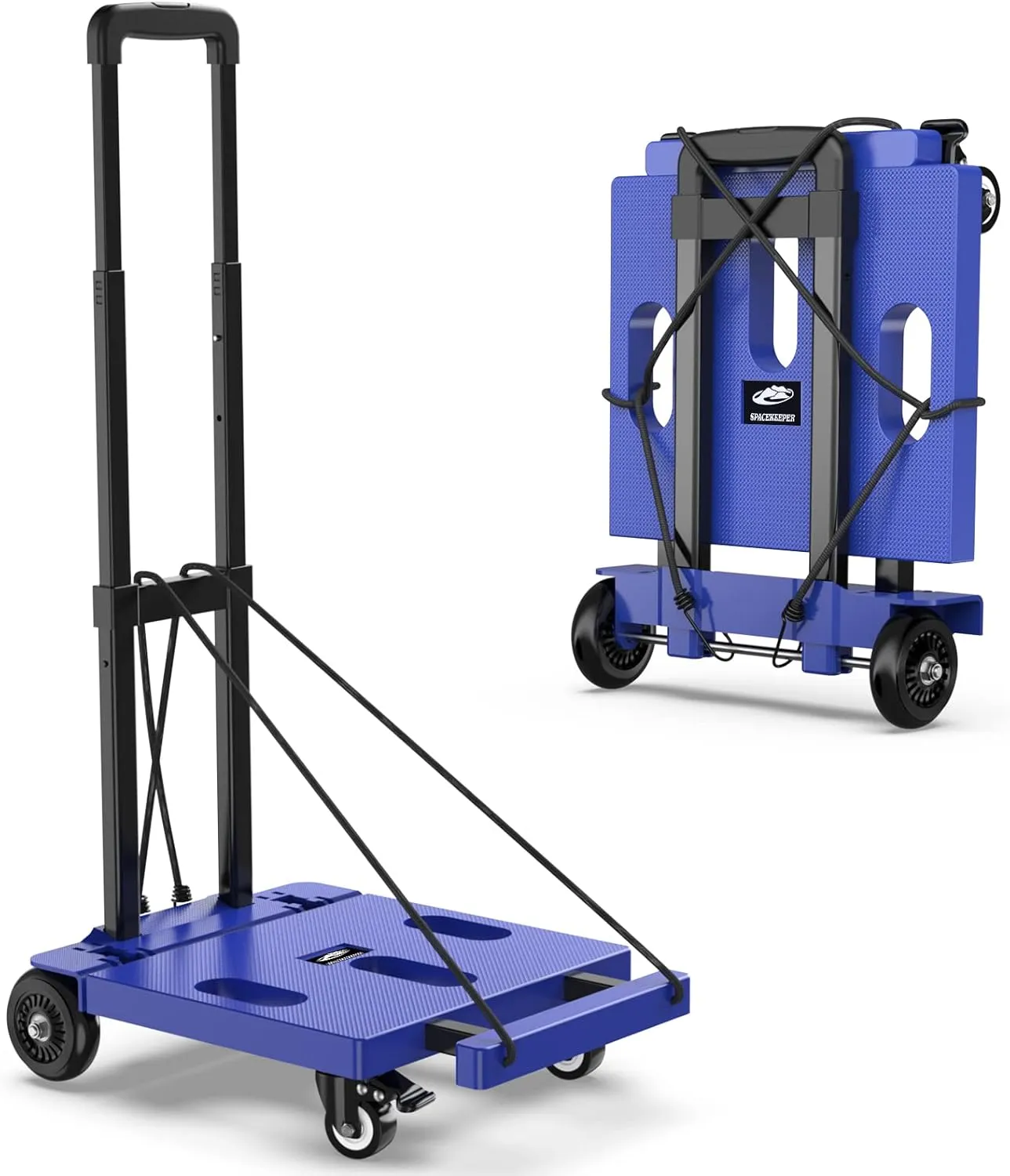 SPACEKEEPER Foldable Hand Truck Dolly, 265 LB Folding Luggage Cart with Wheels, Portable Flatbed Cart Collapsible Hand Truck for Luggage, Travel, Moving, Shopping, Office Use, Blue