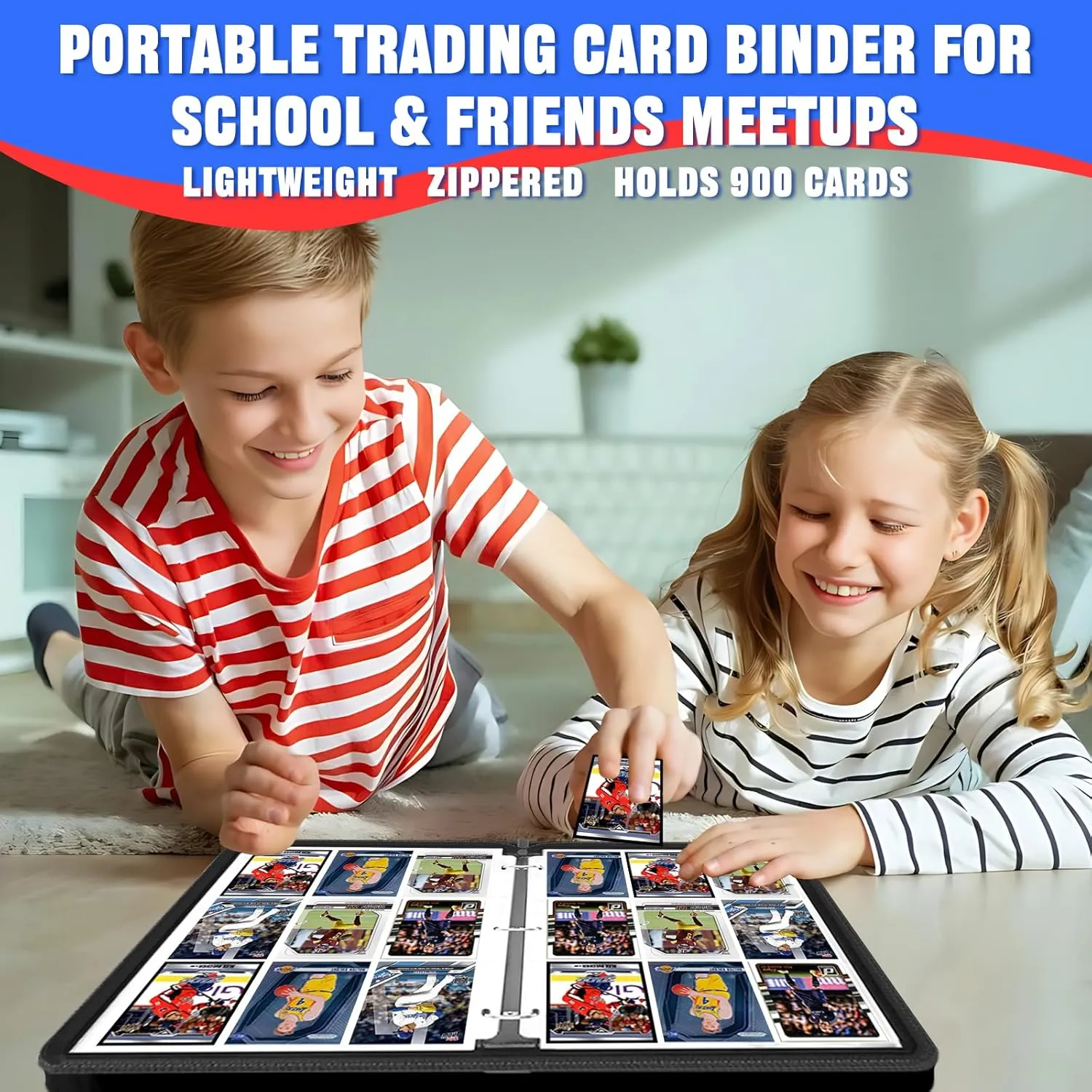 Sports Card Binder 900 Pockets with 50 Removable Sleeves, Zippered PU Leather Trading Card Organizer Album for Sports Collectibles, Premium Protection Gift for Collectors