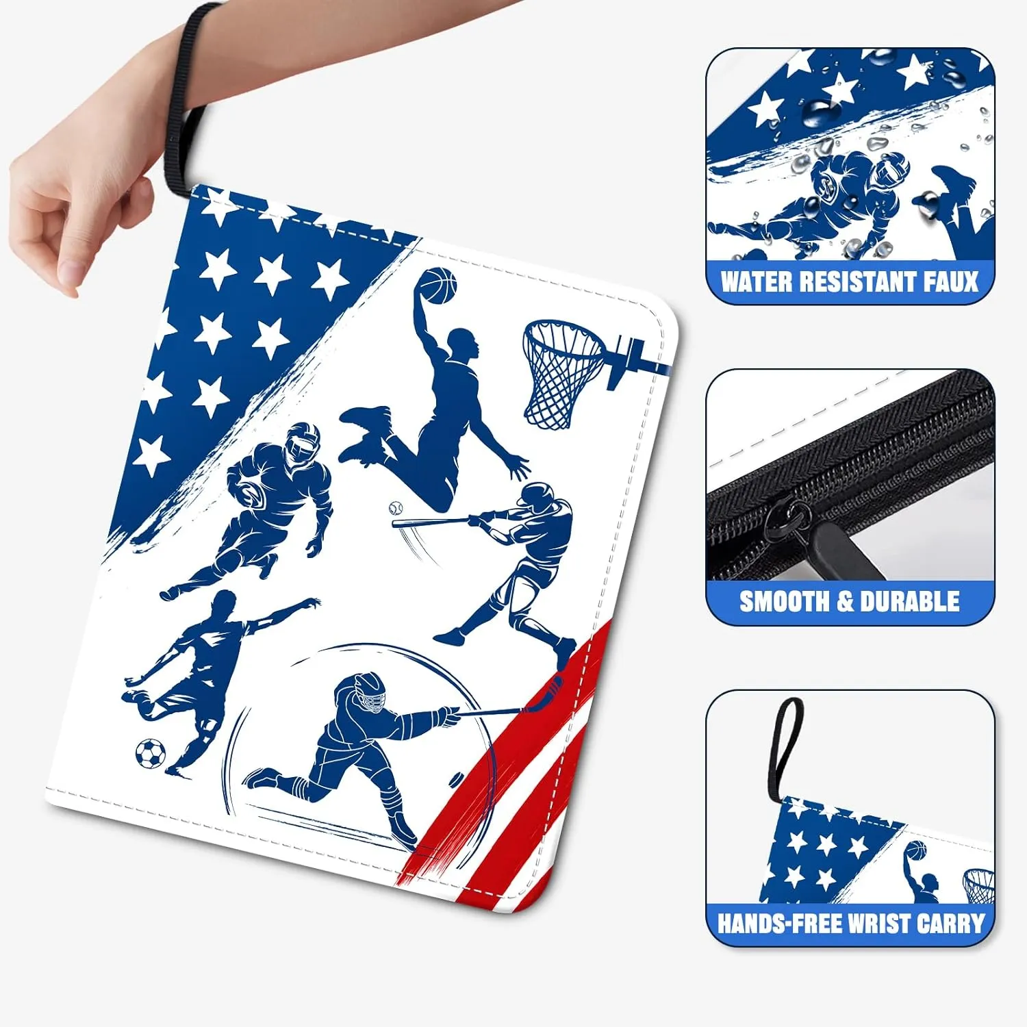 Sports Card Binder 900 Pockets with 50 Removable Sleeves, Zippered PU Leather Trading Card Organizer Album for Sports Collectibles, Premium Protection Gift for Collectors