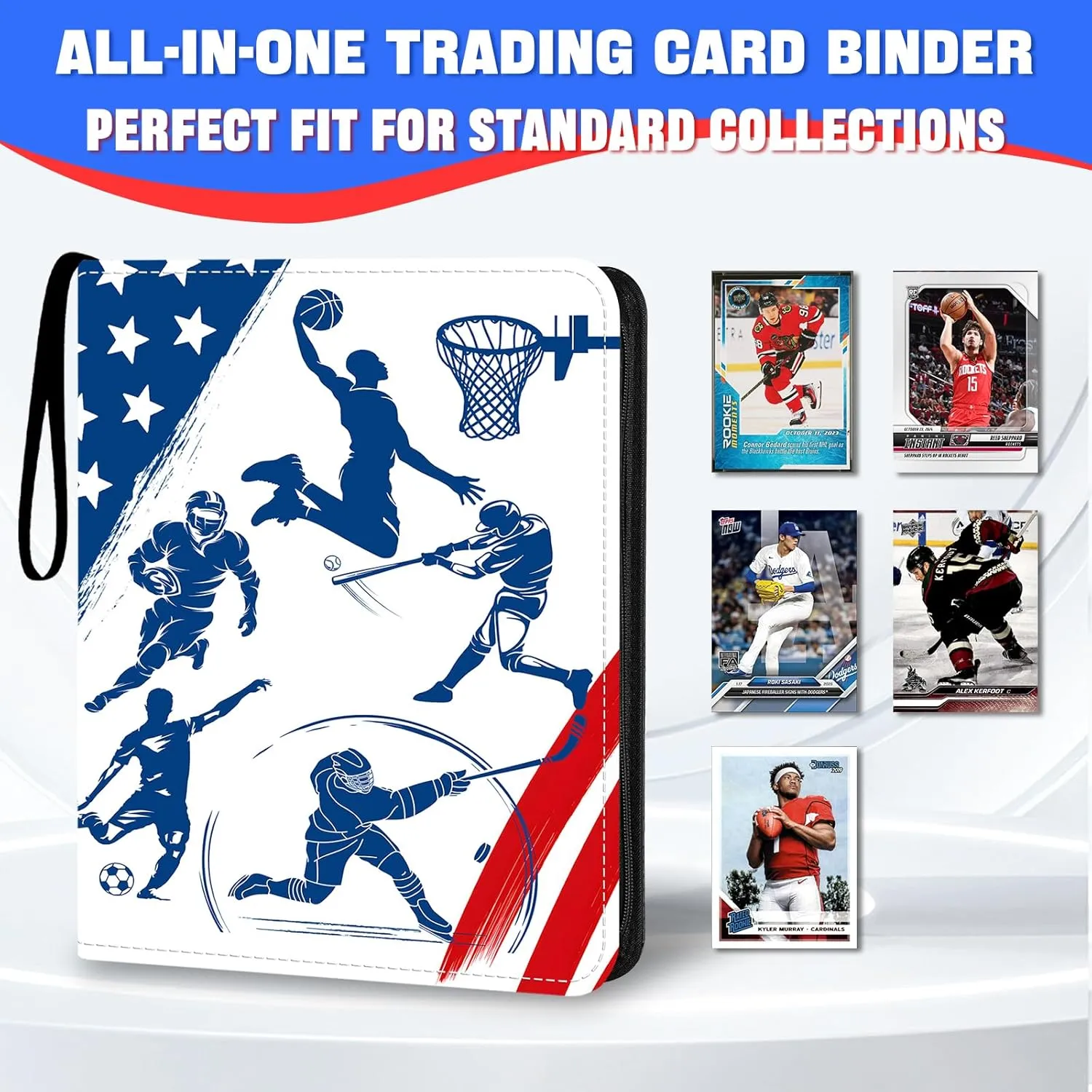 Sports Card Binder 900 Pockets with 50 Removable Sleeves, Zippered PU Leather Trading Card Organizer Album for Sports Collectibles, Premium Protection Gift for Collectors