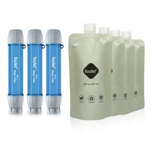 Squeeze Water Filtration System for Hiking, Camping, Travel, and Emergency Preparedness (3 Water Filter Straw, 4 Squeezable Water Pouch)