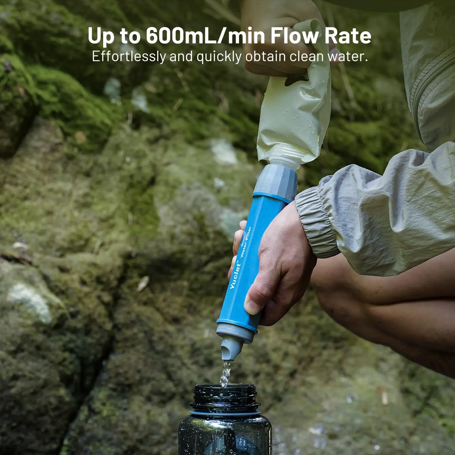 Squeeze Water Filtration System with Four 34-Oz Squeeze Pouches and 0.1 Micron Filter Straw, Portable Water Purifier Survival for Backpacking, Camping, Hiking and Emergency Preparedness