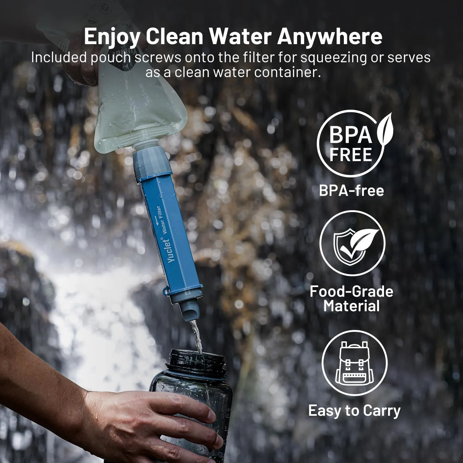 Squeeze Water Filtration System with Four 34-Oz Squeeze Pouches and 0.1 Micron Filter Straw, Portable Water Purifier Survival for Backpacking, Camping, Hiking and Emergency Preparedness