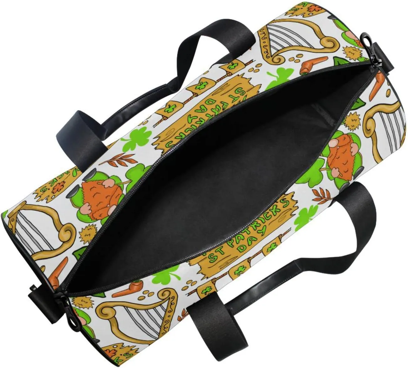 St Patrick's Day Shamrock Clover Green Gnomes, Coins Letters Duffel Bag, Foldable Canvas Travel Tote for Gym Sports with Inner Pockets, Durable Lightweight Fitness Bag for Overnight Workout
