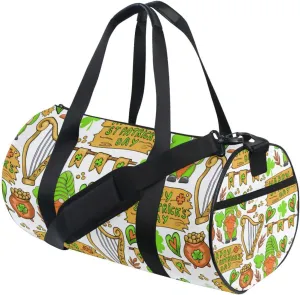 St Patrick's Day Shamrock Clover Green Gnomes, Coins Letters Duffel Bag, Foldable Canvas Travel Tote for Gym Sports with Inner Pockets, Durable Lightweight Fitness Bag for Overnight Workout