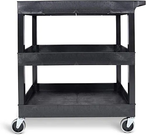 Stand Steady Tubstr 3 Shelf Utility Push Cart Supports Up to 300 lbs - Heavy-Duty Plastic Service Cart Great for Offices, Warehouse Storage, Garage