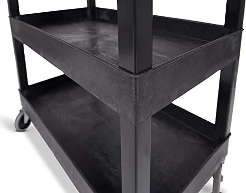 Stand Steady Tubstr 3 Shelf Utility Push Cart Supports Up to 300 lbs - Heavy-Duty Plastic Service Cart Great for Offices, Warehouse Storage, Garage