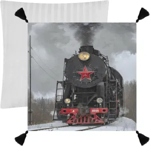 Steam Train in winter with White Snow, on the Track Route with Smoke One Side Linen-like Pillow Case Sham Cushion Case Cover with Core, Soft Bed Pillow Case Throw Pillowcase with Core 20x20 inches