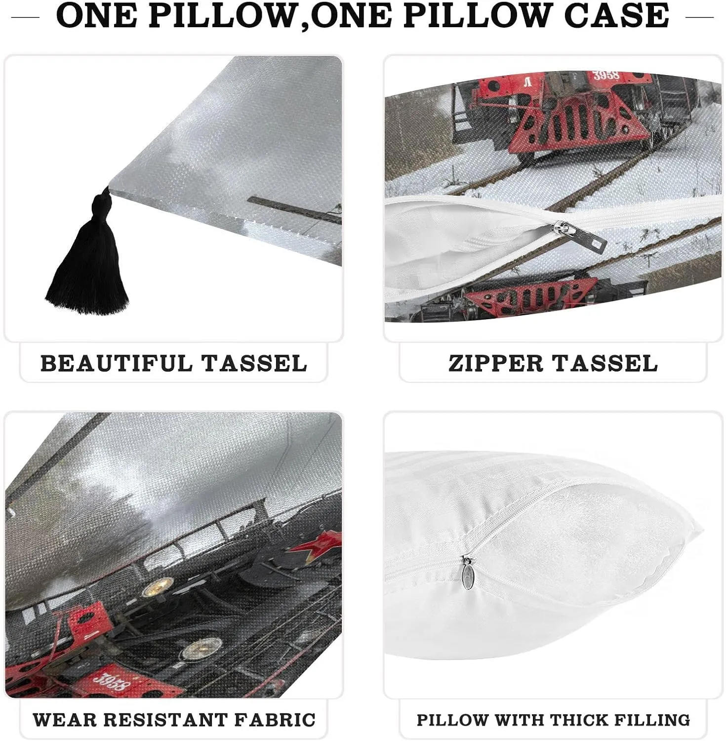 Steam Train in winter with White Snow, on the Track Route with Smoke One Side Linen-like Pillow Case Sham Cushion Case Cover with Core, Soft Bed Pillow Case Throw Pillowcase with Core 20x20 inches